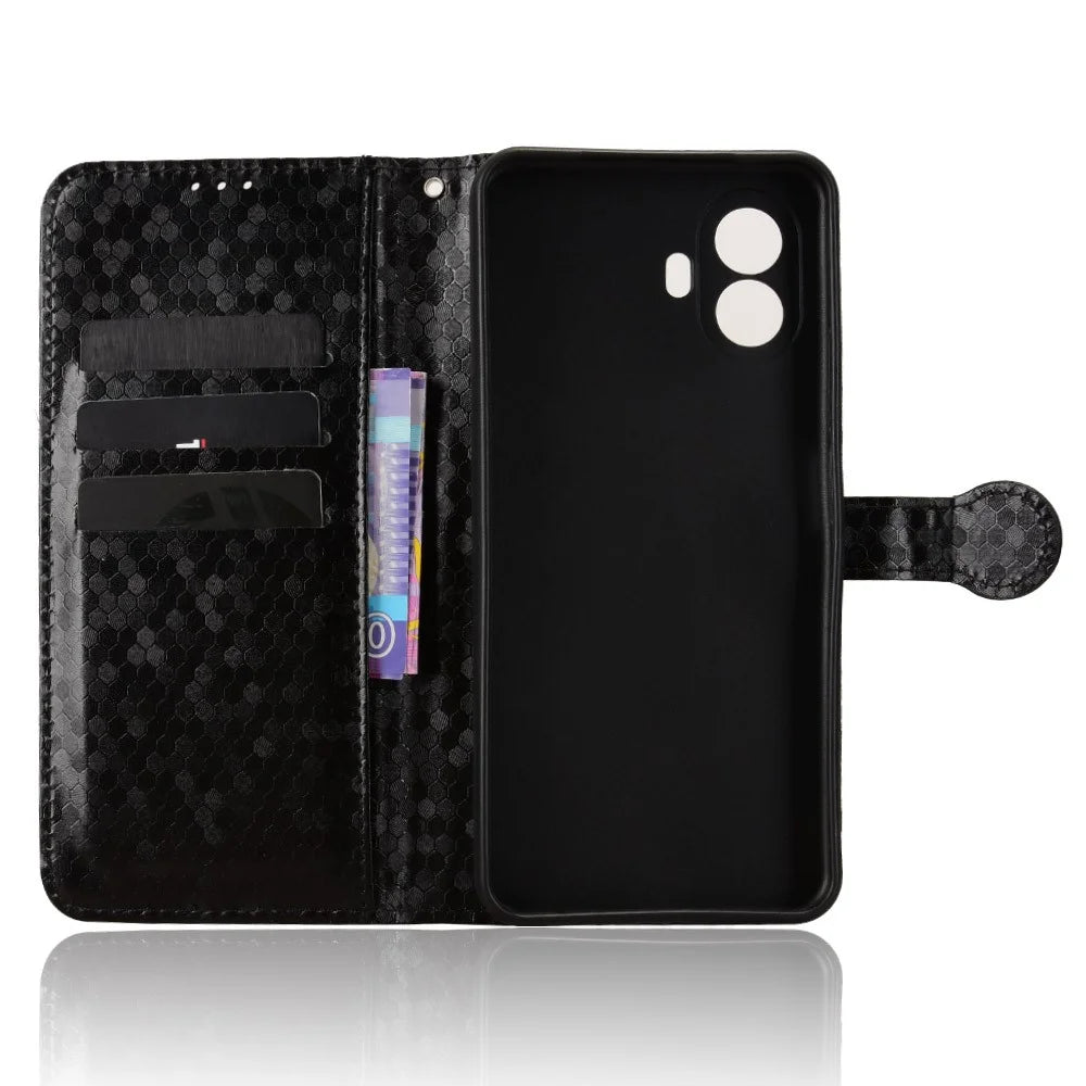For TCL K70 5G Wallet Case Dot Pattern Imprint PU Leather Phone Cover with Wrist Strap - Black - 4