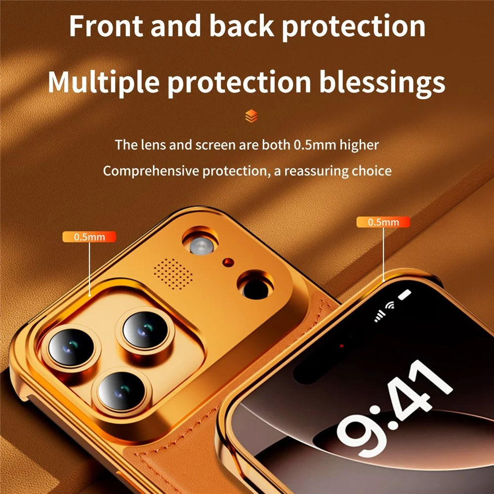 For iPhone 17 Pro Magnetic Case PU Leather + Metal Borderless Phone Cover with Aromatherapy Tablet - Orange - 5