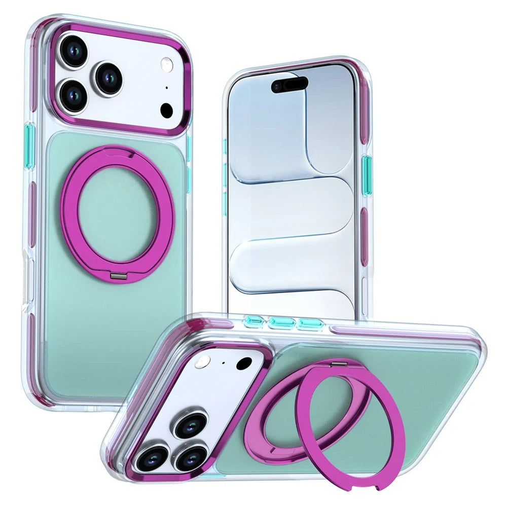 For iPhone 18 Pro Max / 17 Pro Max Case Rotating Kickstand TPU + PC Color Contrast Phone Cover - Blue - 1