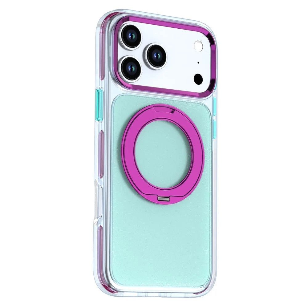 For iPhone 18 Pro Max / 17 Pro Max Case Rotating Kickstand TPU + PC Color Contrast Phone Cover - Blue - 2