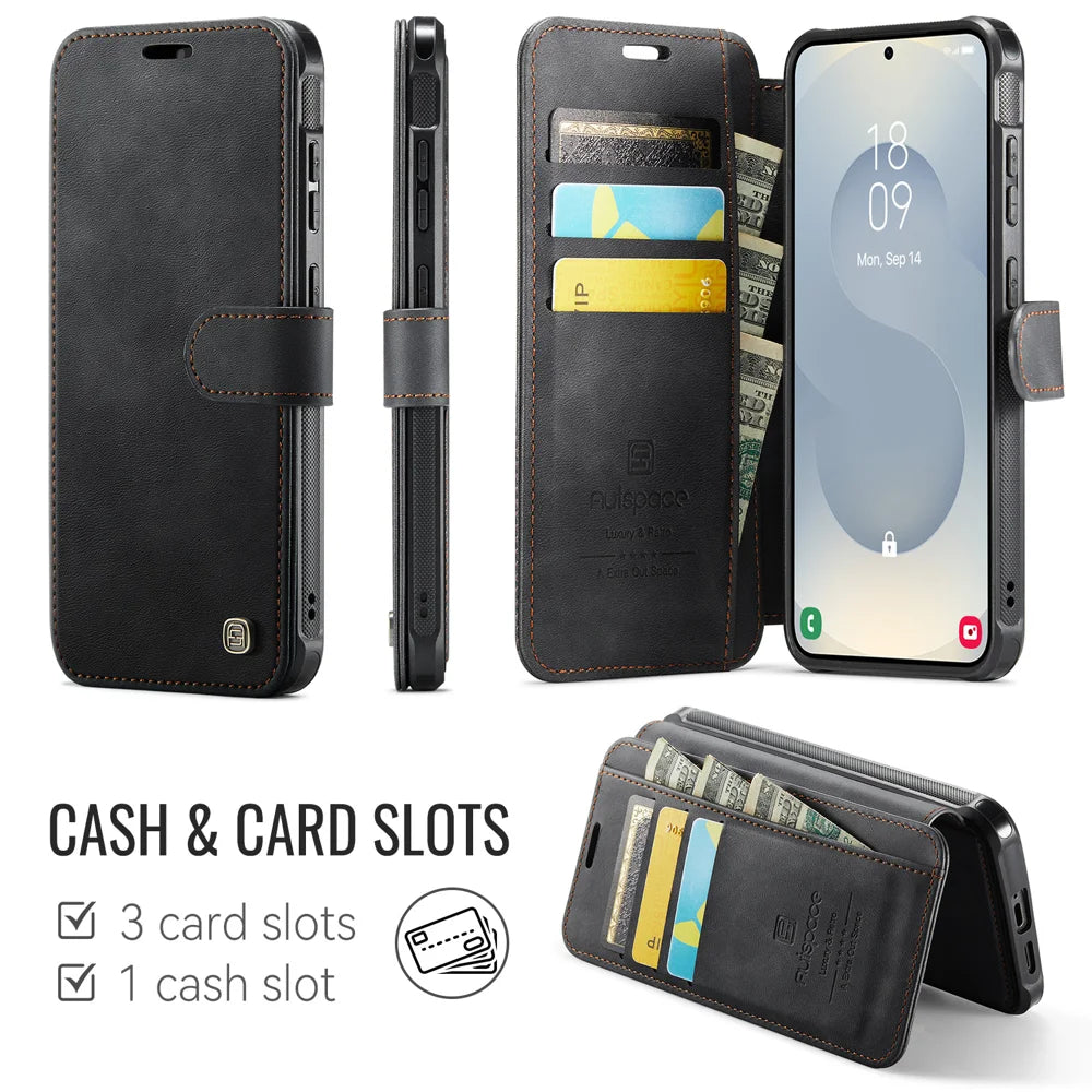 AUTSPACE for Samsung Galaxy S25+ / Galaxy S24+ A15 Case RFID Blocking Wallet Leather Magnetic Phone Cover - Black - 2