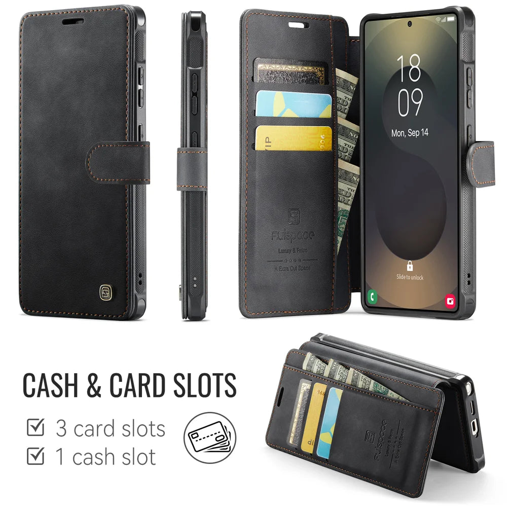 AUTSPACE for Samsung Galaxy S26 Ultra A15 Case RFID Blocking Wallet Leather Magnetic Phone Cover - Black - 2
