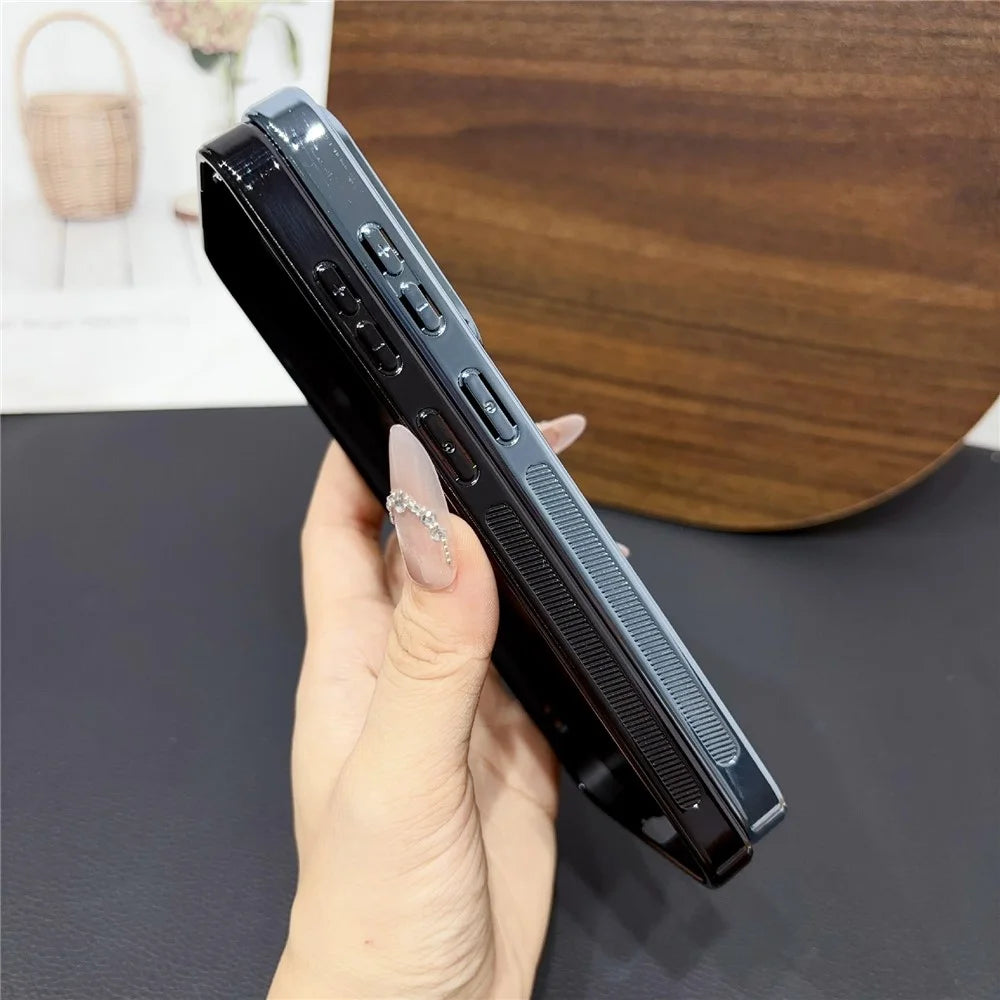 For Samsung Galaxy S26 FE Magnetic Case Electroplated Matte PC TPU Phone Cover with Tempered Glass Film - Black - 4
