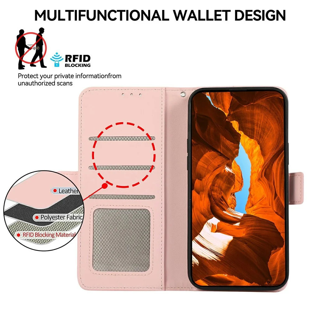 ABEEL For Samsung Galaxy S26 FE Case Leather Phone Cover with RFID Blocking Wallet - Pink - 4