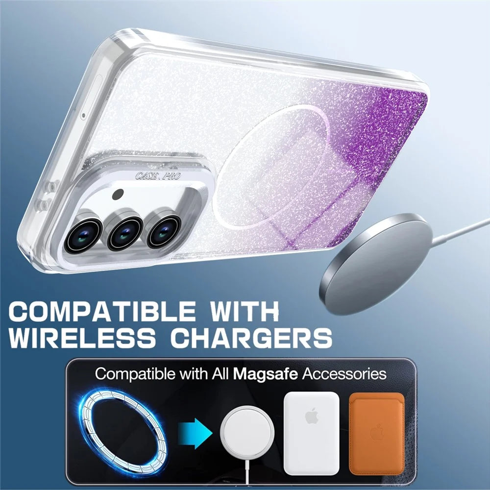 For Samsung Galaxy A27 5G Magnetic Case Gradient Glitter Shockproof TPU PC Phone Cover - Purple - 3