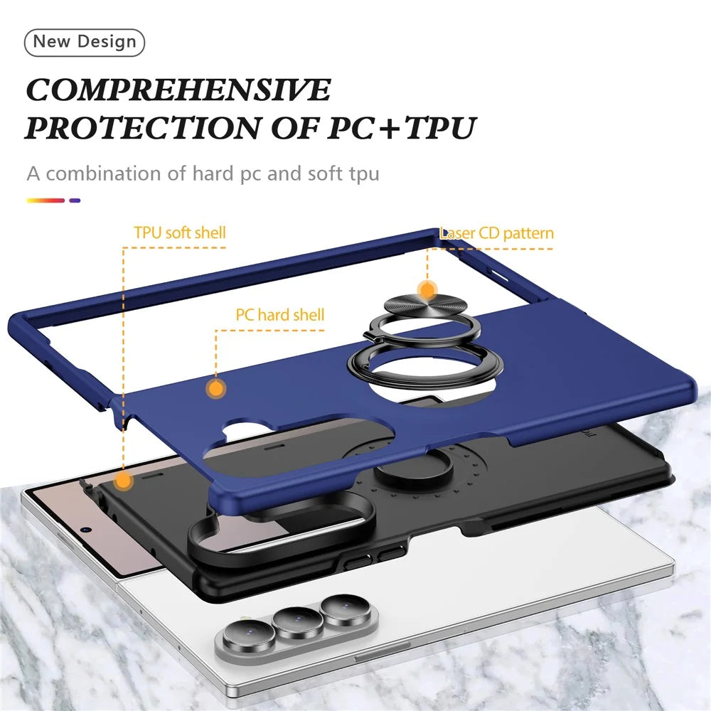 For Samsung Galaxy Z Fold8 Ultra Case PC + TPU Phone Cover with Rotatable Ring Holder - Blue - 5