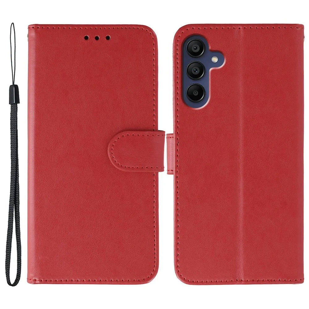 For Samsung Galaxy S26 FE Case PU Leather Flip Wallet Phone Cover with Strap - Red - 1
