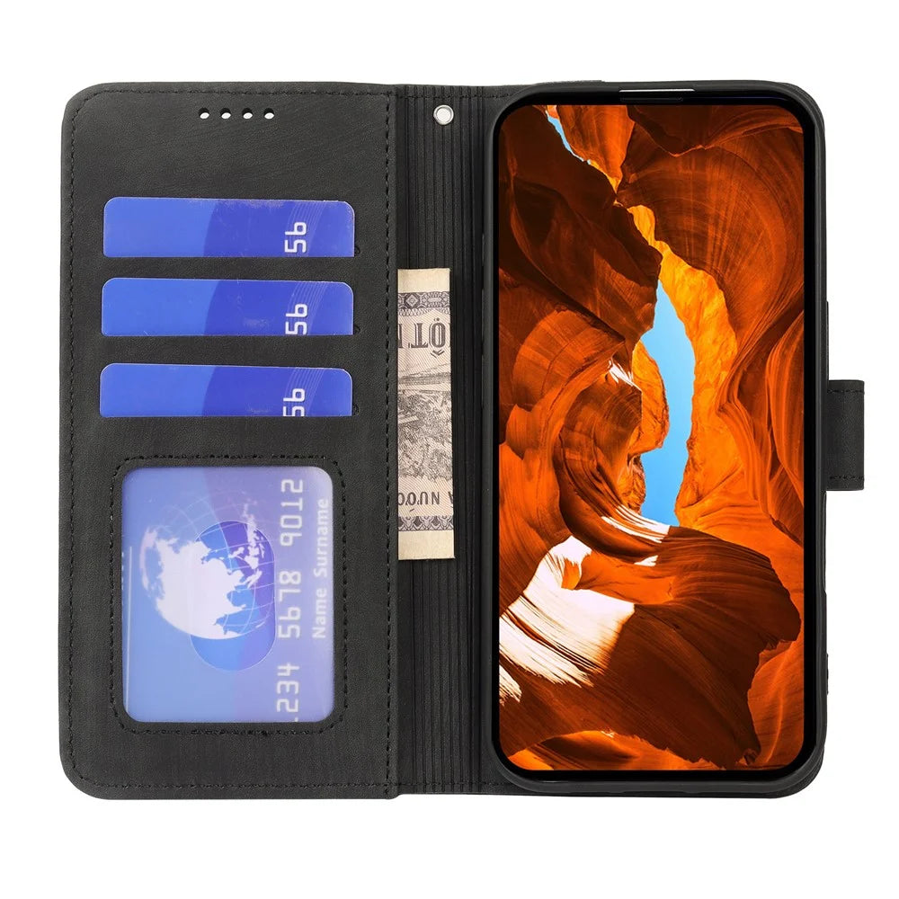 For Samsung Galaxy S26 FE Case Flip Wallet Striped Texture Leather Phone Cover - Black - 2