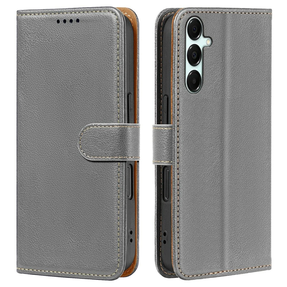 For Samsung Galaxy S26 FE Case RFID Blocking Wallet Litchi Texture Leather Phone Cover Magnetic Clasp - Grey - 1