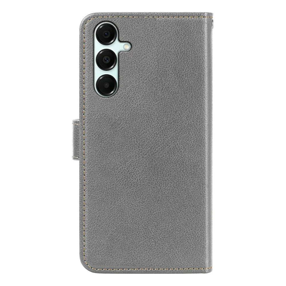 For Samsung Galaxy S26 FE Case RFID Blocking Wallet Litchi Texture Leather Phone Cover Magnetic Clasp - Grey - 6