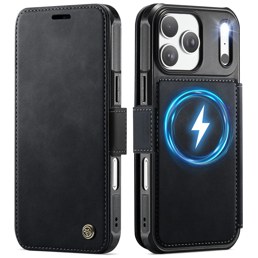 CASEME for iPhone 18 Pro / 17 Pro Case  053  Magnetic RFID Blocking Wallet Flip Leather Phone Cover - Black - 1
