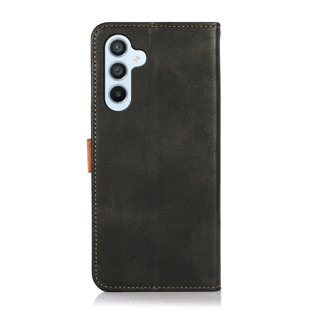 KHAZNEH For Samsung Galaxy S26 FE Wallet Case Gold Magnetic Clasp Cowhide Texture Leather Flip Stand Phone Cover - Black - 7