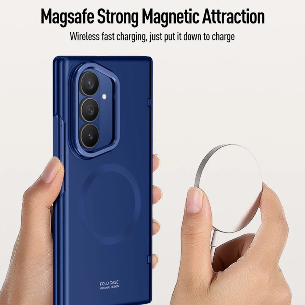 For Samsung Galaxy Z Fold8 Ultra Magnetic Case Hard PC Phone Cover with HD Tempered Glass Film, Lens Kickstand - Blue - 6