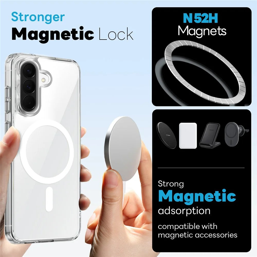 NORTHJO For Samsung Galaxy S26 FE Magnetic Case PC + TPU Phone Cover Set with Tempered Glass Film (Support Fingerprint Unlock) - Transparent - 2