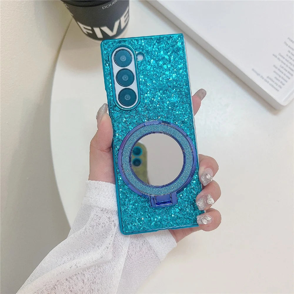 For Samsung Galaxy Z Fold8 Ultra Case Kickstand TPU+PC Phone Cover with Mirror - Blue - 1