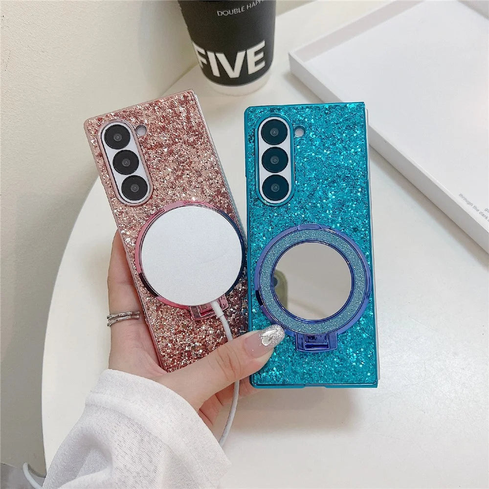 For Samsung Galaxy Z Fold8 Ultra Case Kickstand TPU+PC Phone Cover with Mirror - Blue - 3