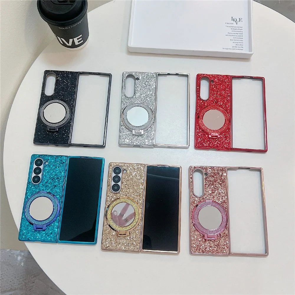 For Samsung Galaxy Z Fold8 Ultra Case Kickstand TPU+PC Phone Cover with Mirror - Blue - 7