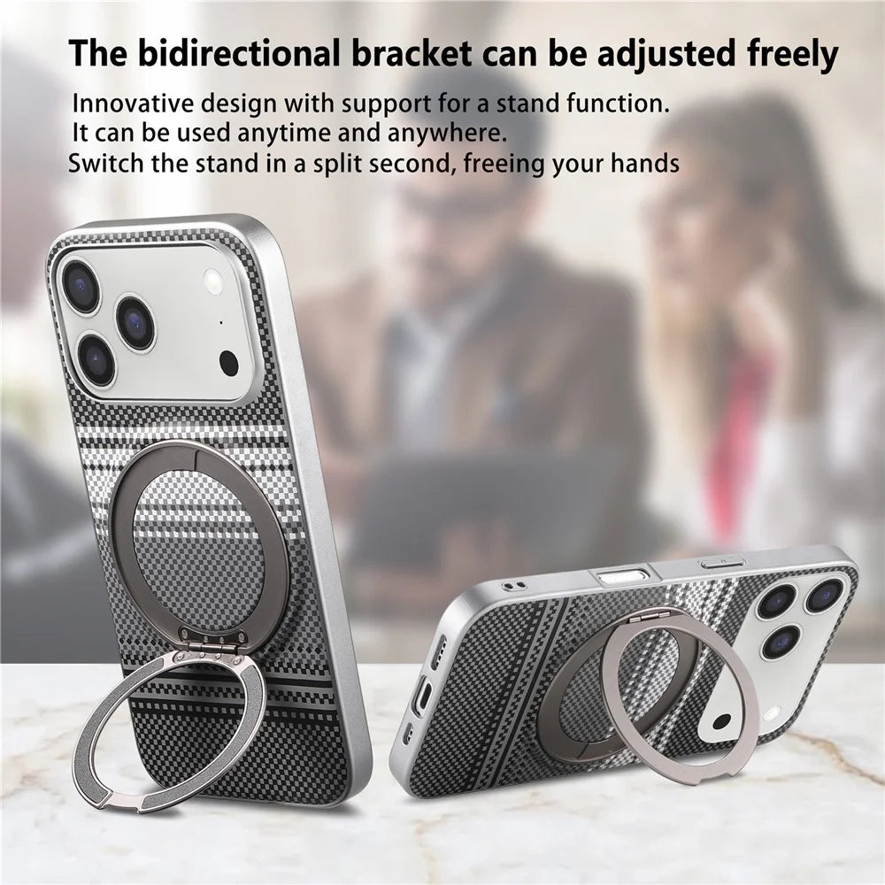 For iPhone 17 Pro Max Case Magnetic Kickstand PU Leather + PC + TPU Gradient Phone Cover - Black - 7