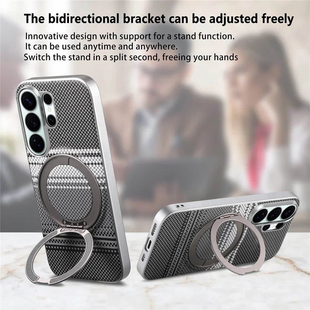 For Samsung Galaxy S26 Ultra Case Magnetic Kickstand PU Leather + PC + TPU Gradient Phone Cover - Black - 6