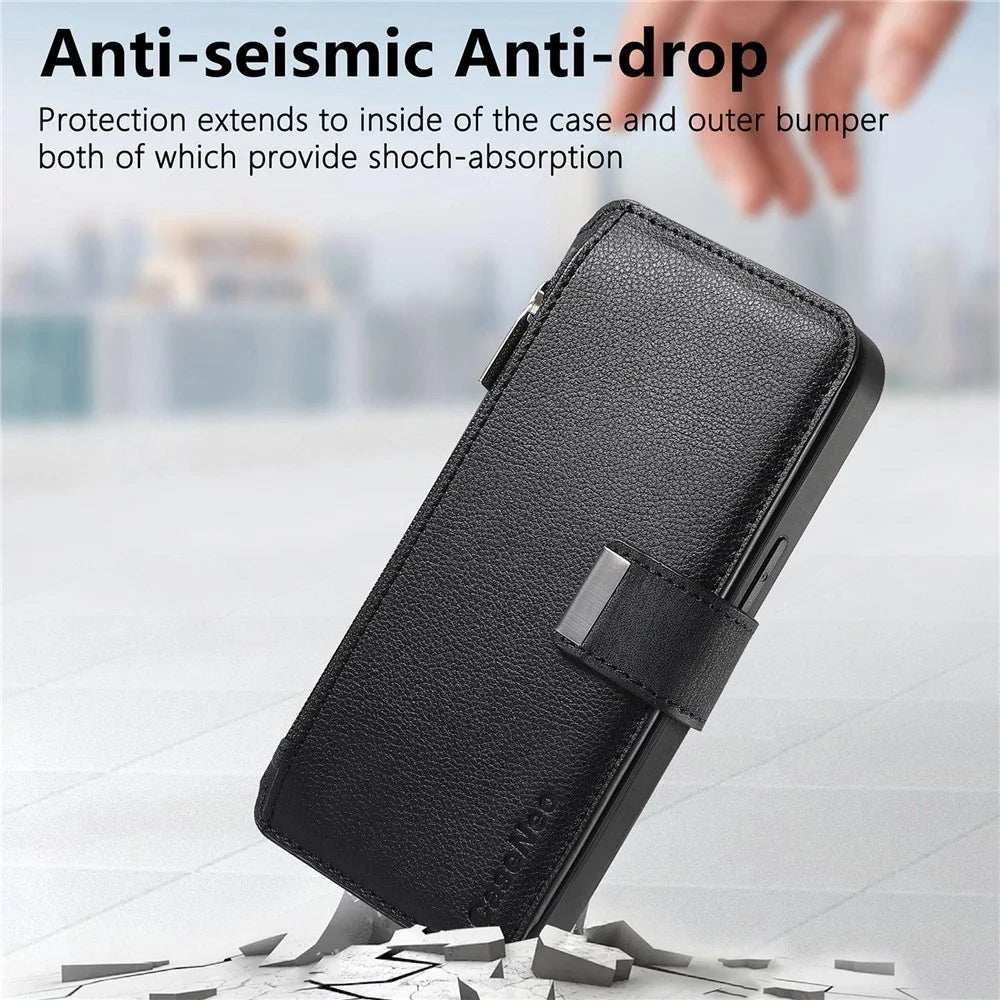 CASENEO MW-02 For Nothing Phone (4a) Pro Case Detachable Magnetic Leather Flip Cover - Black - 7