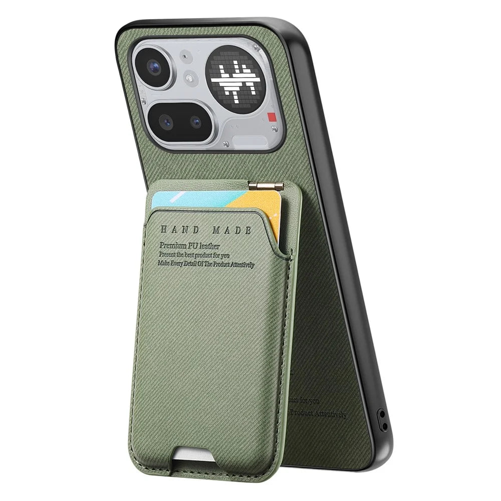 For Nothing Phone (4a) Pro Case Cloth Texture Leather + PC + TPU Phone Cover with Card Holder Kickstand - Green - 4