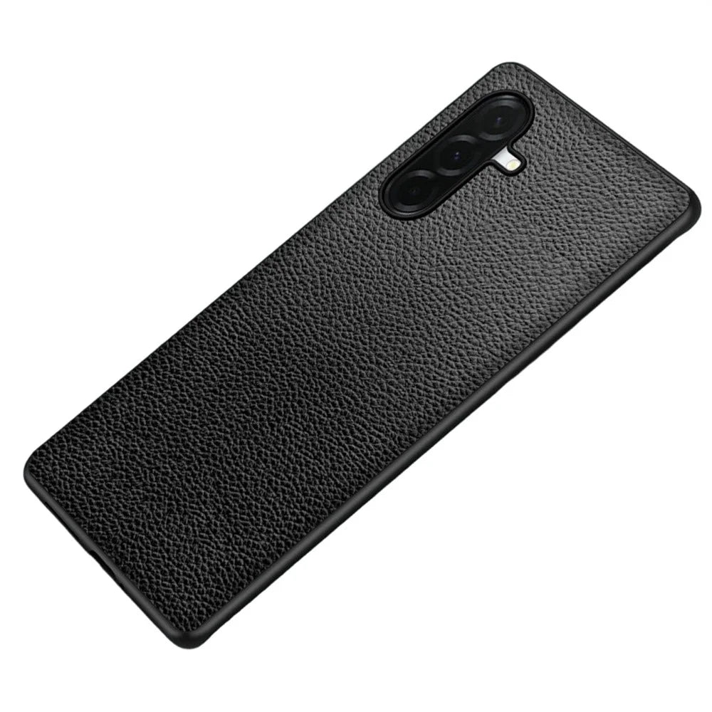 For Samsung Galaxy S26 FE Case Litchi Texture PU Leather Coated PC + TPU Protective Phone Back Cover - Black - 1