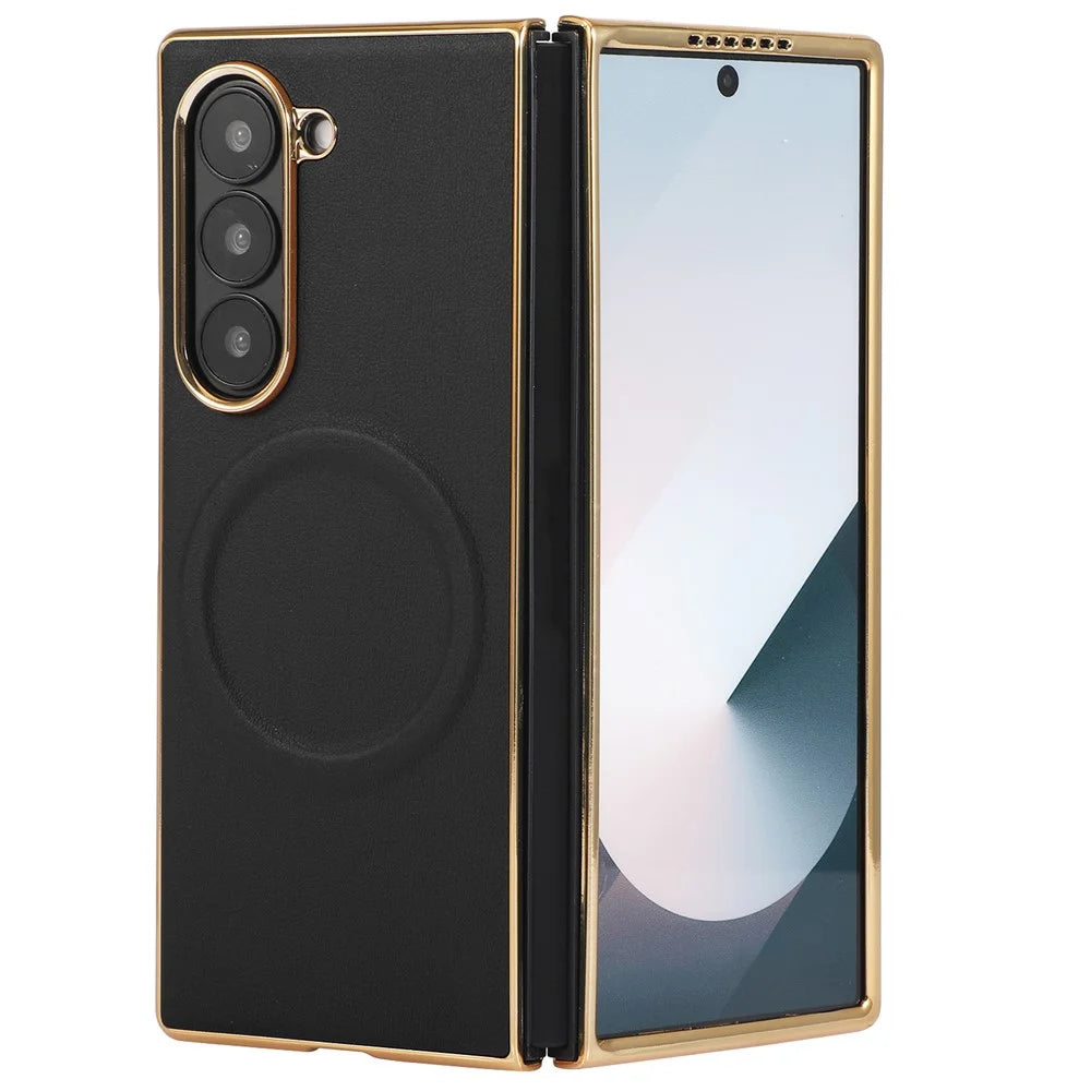 For Samsung Galaxy Z Fold8 Ultra Magnetic Case Nappa Texture PU + TPU + PC Phone Back Cover - Black - 1