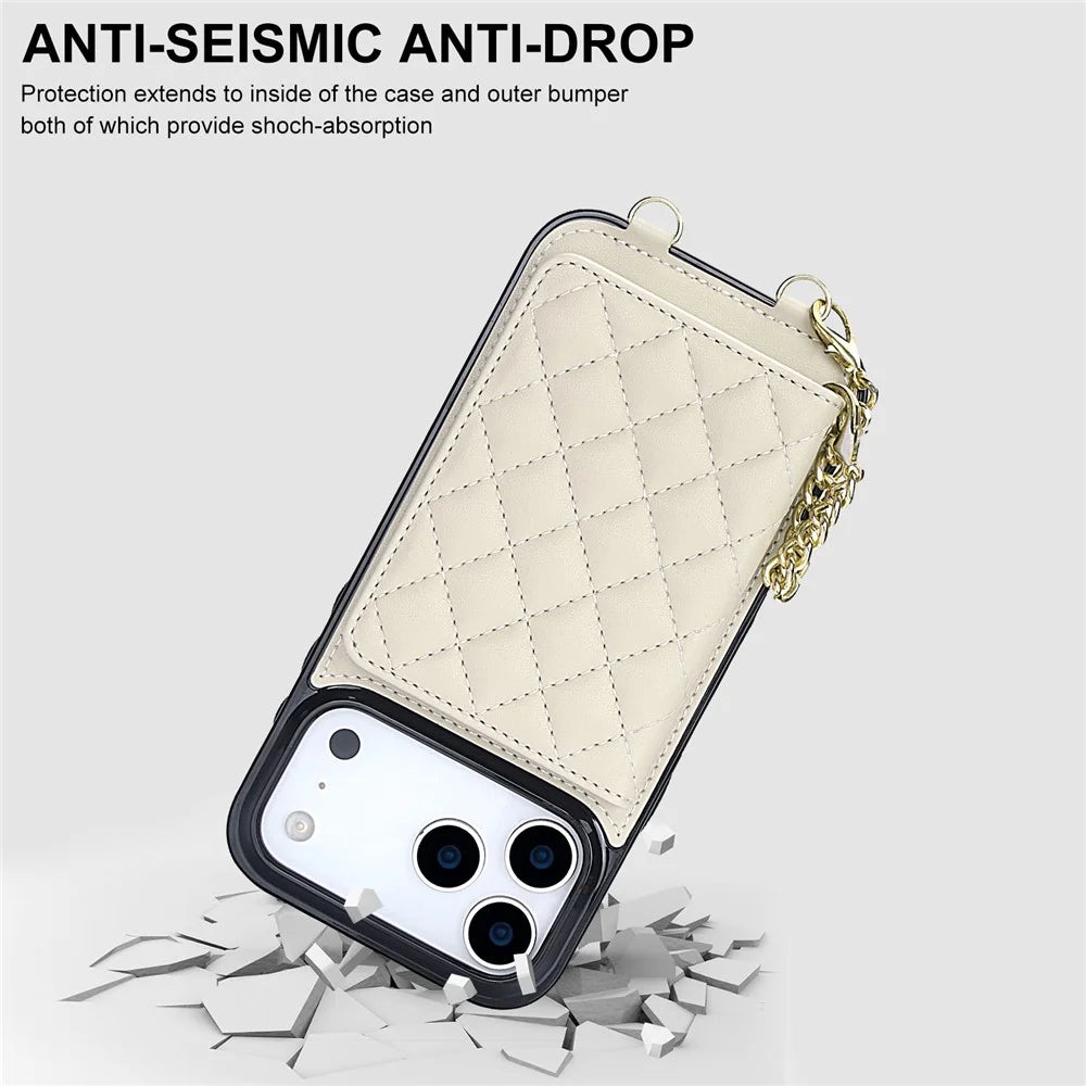 For iPhone 17 Pro Max Magnetic Case Detachable Card Holder Kickstand PU Leather Phone Back Cover with Wrist Strap + Long Strap - White - 7