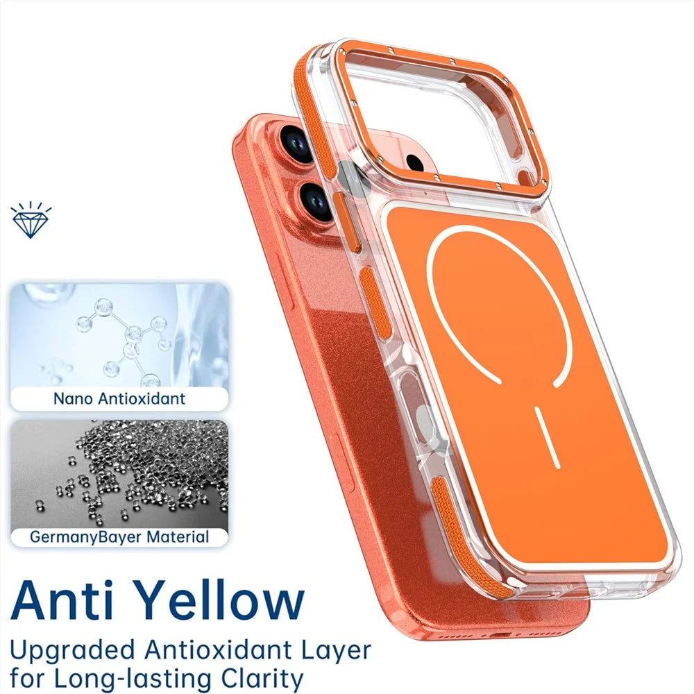 For iPhone 18 Pro / 17 Pro Magnetic Case Dual Color Shockproof TPU PC Phone Cover - Orange - 2