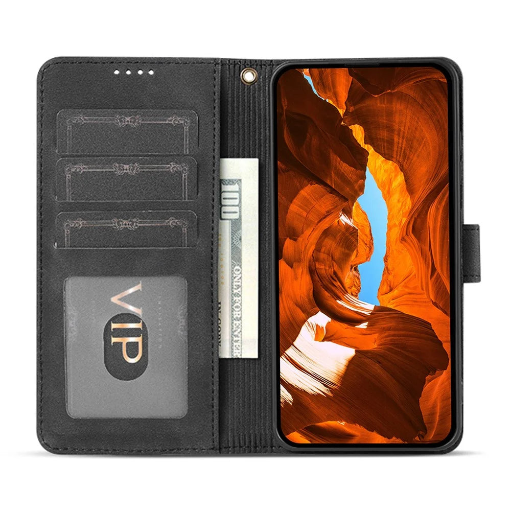 AZNS A2 for OnePlus Turbo 6X Pro 5G Leather Case with Wrist Strap RFID Blocking Wallet Stand Phone Cover - Black - 2