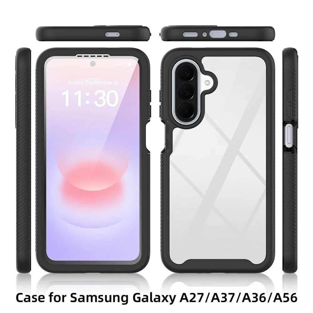 For Samsung Galaxy A27 5G Clear Case PC + TPU Phone Back Cover with PET Screen Film - Black - 6