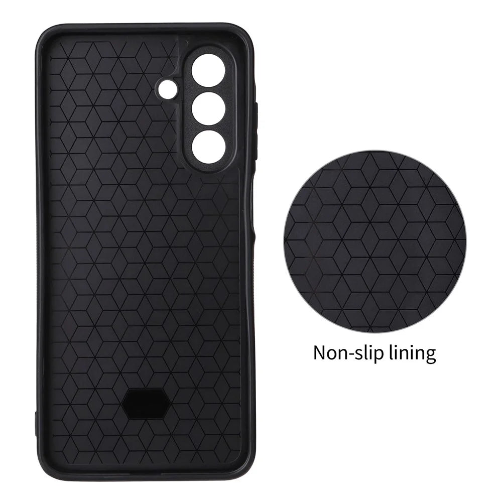 For Samsung Galaxy A16 4G  /  A16 5G Case Carbon Fiber Texture Leather Coated TPU PC Phone Cover with Metal Ring for Magnetic Car Mount - Orange - 6