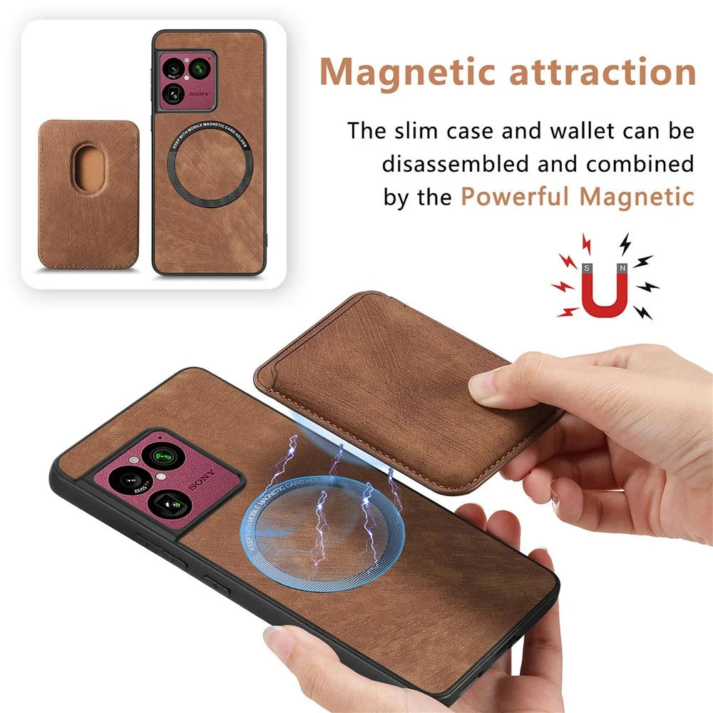 For Sony Xperia 1 VIII Magnetic Case Retro Leather + TPU Phone Cover with Detachable Card Slot - Brown - 3