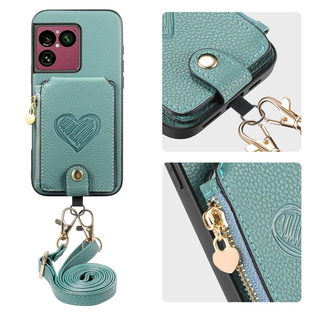 For Sony Xperia 1 VIII Case Card Holder Kickstand Leather Back Cover with Shoulder Strap - Blue - 3