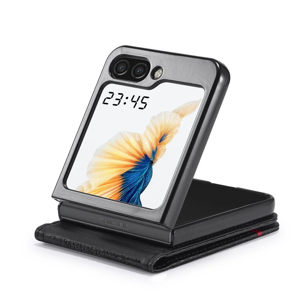LC.IMEEKE Wallet Case for Samsung Galaxy Z Flip8 Carbon Fiber Texture Leather Phone Cover - Horizontal Stripe - 2