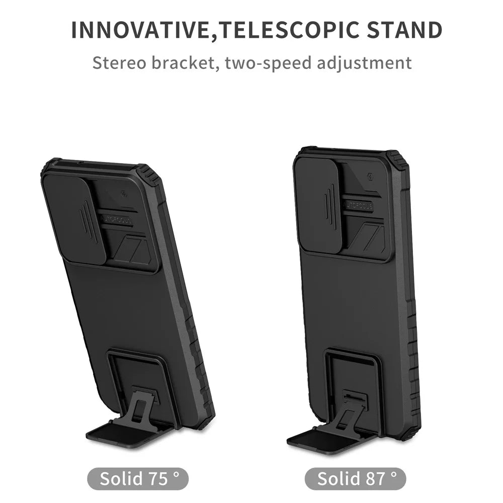 For Samsung Galaxy S23+ Kickstand PC + TPU Phone Case Slide Camera Protector Shockproof Cover - Black - 3