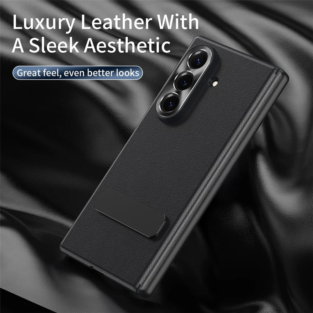 For Samsung Galaxy Z Fold8 Ultra Case Foldable Kickstand Leather Anti-Drop Phone Protective Cover - Black - 2