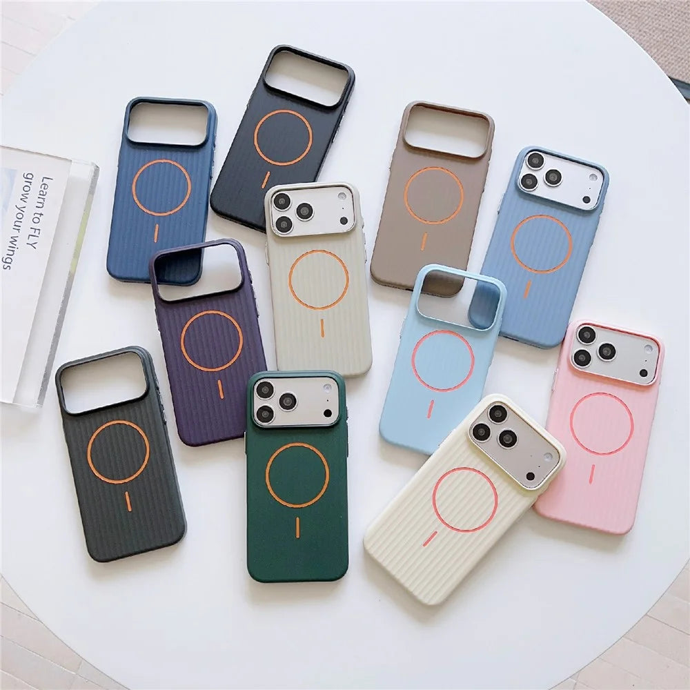 For iPhone 17 Pro Max Magnetic Case Corrugated Texture Hard PC Phone Protective Cover - Blue - 5