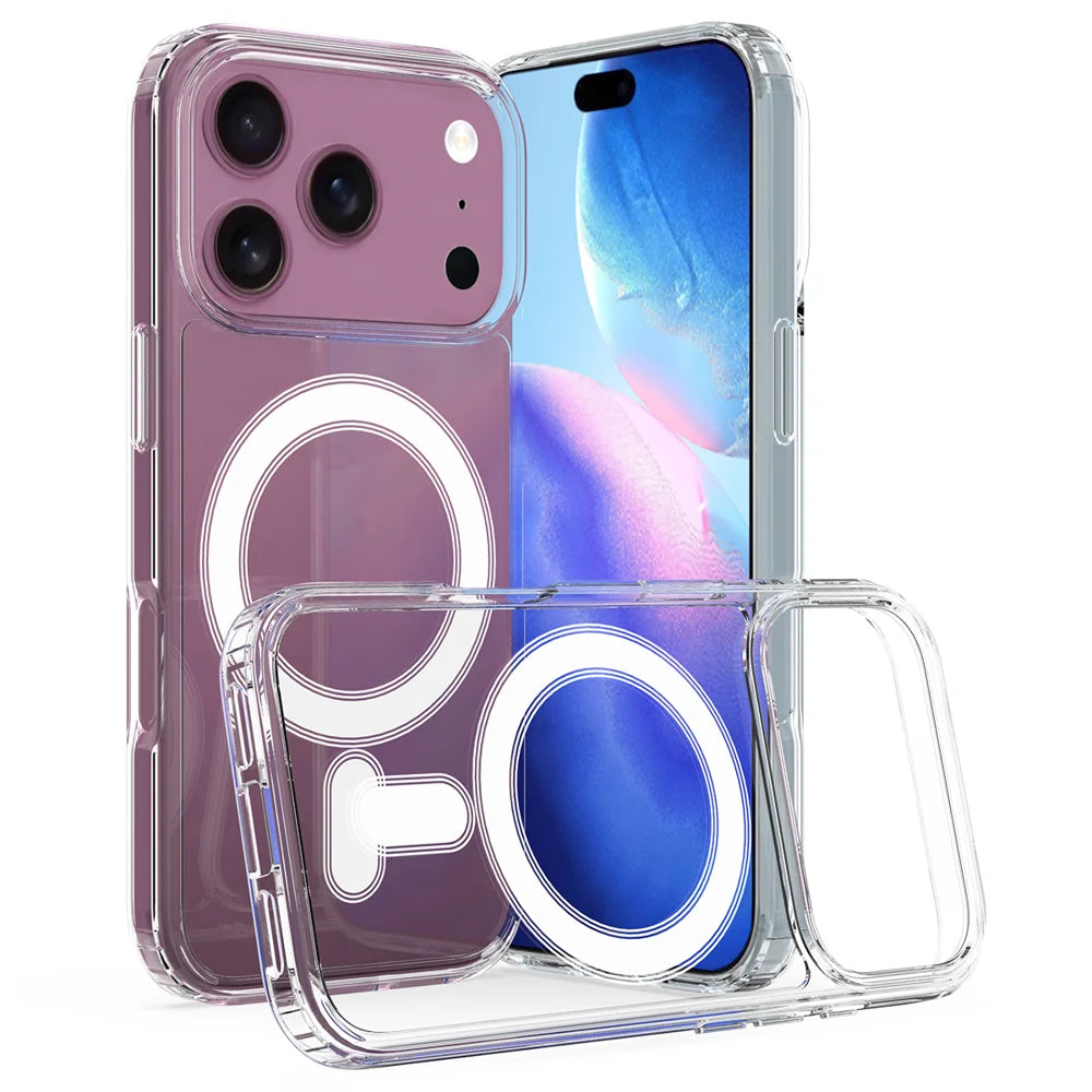 For iPhone 18 Pro Max / 17 Pro Max Clear Phone Magnetic Case TPU + Acrylic Back Cover - Clear - 1