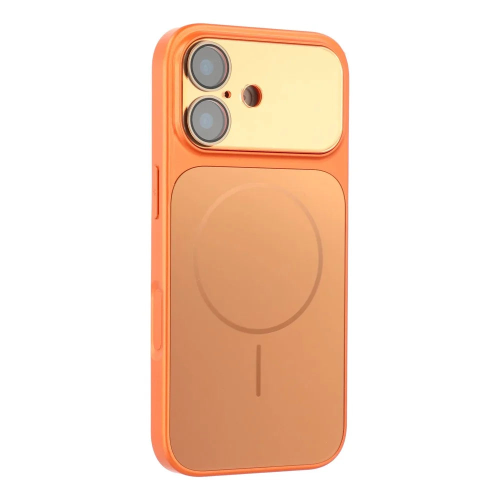 For iPhone 17 Magnetic Case AG Matte PC + TPU Shockproof Phone Cover with Lens Film - Orange - 2