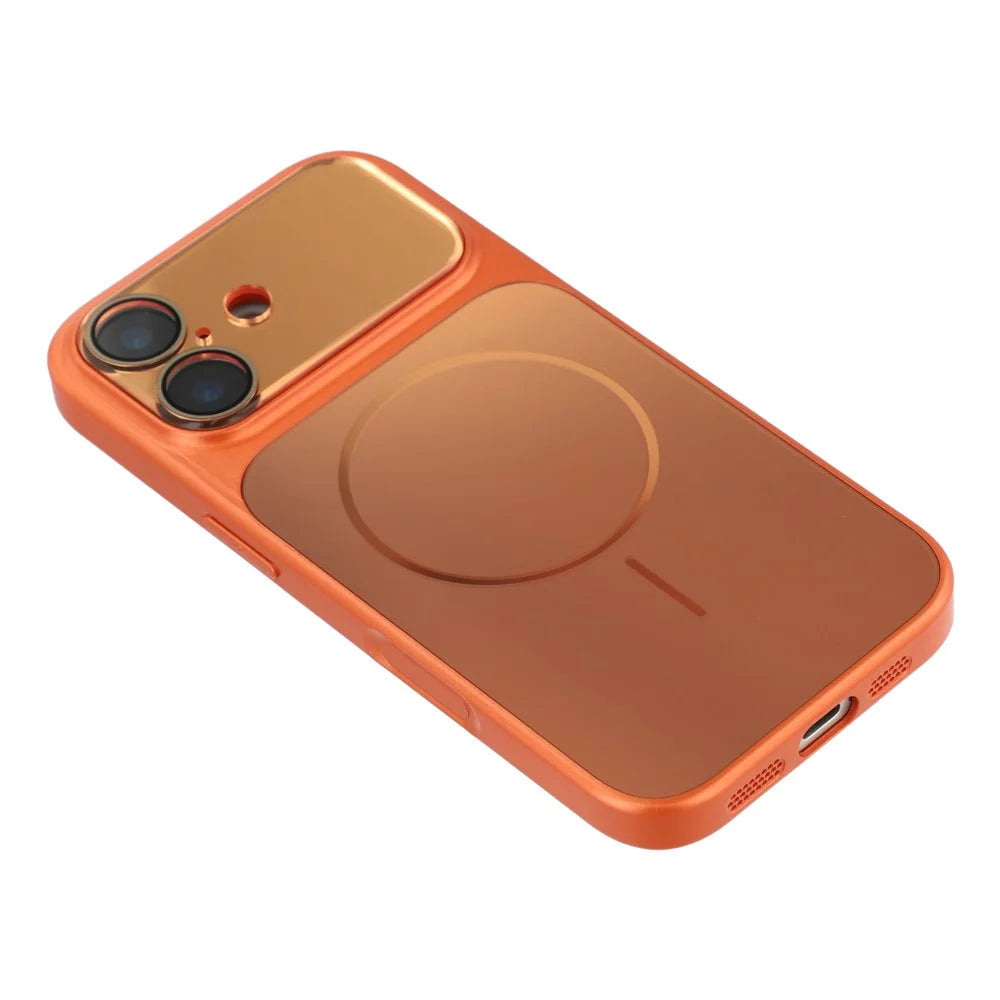 For iPhone 16 Magnetic Case AG Matte PC + TPU Shockproof Phone Cover with Lens Film - Orange - 5