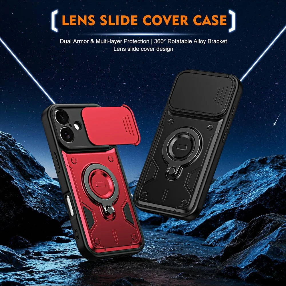 For iPhone 17 Case with Slide Lens Cover Rotatable Kickstand Shockproof TPU + PC Phone Shell - Red - 2