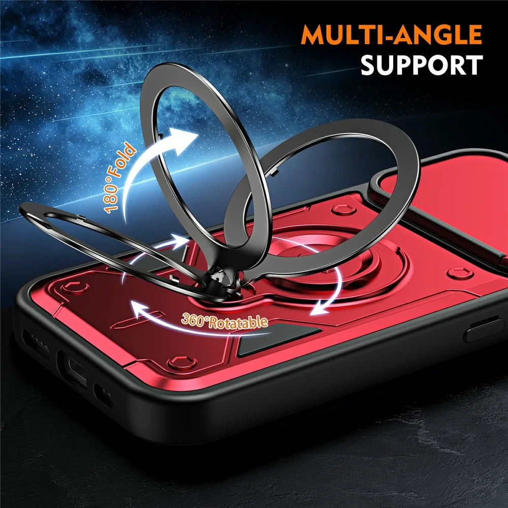 For iPhone 17 Case with Slide Lens Cover Rotatable Kickstand Shockproof TPU + PC Phone Shell - Red - 3