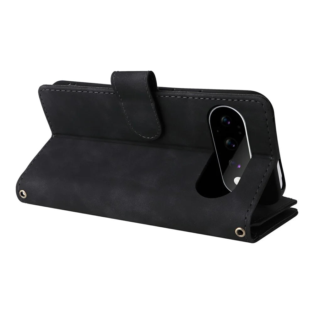 For Google Pixel 11 Pro XL Case Zipper Wallet Multiple Card Slots Leather Phone Cover with Wrist Strap - Black - 5
