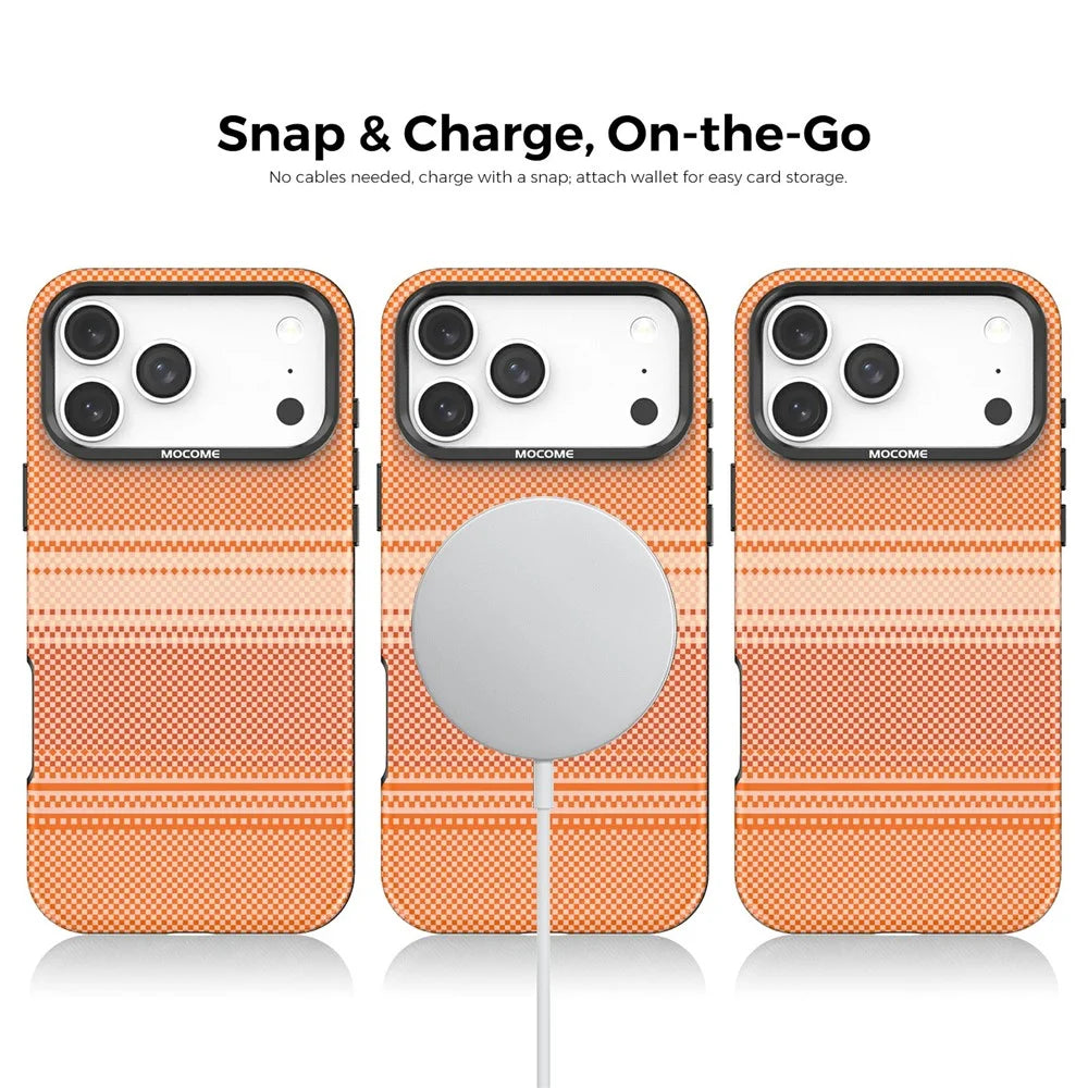 For iPhone 17 Pro Max Magnetic Case Rainbow Gradient Leather Coated TPU + PC Phone Cover with Card Holder - Orange - 4