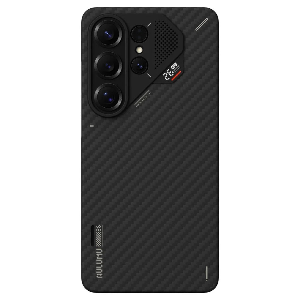 AULUMU For Samsung Galaxy S26 Ultra Aramid Fiber Case Ultra Thin Magnetic Phone Cover with Real-Time Temperature Monitoring - Black - 2