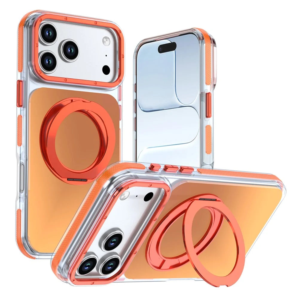 For iPhone 18 Pro / 17 Pro Magnetic Case Chameleon Gradient TPU + Acrylic Phone Cover with 360 Degree Rotating Kickstand - Orange - 1