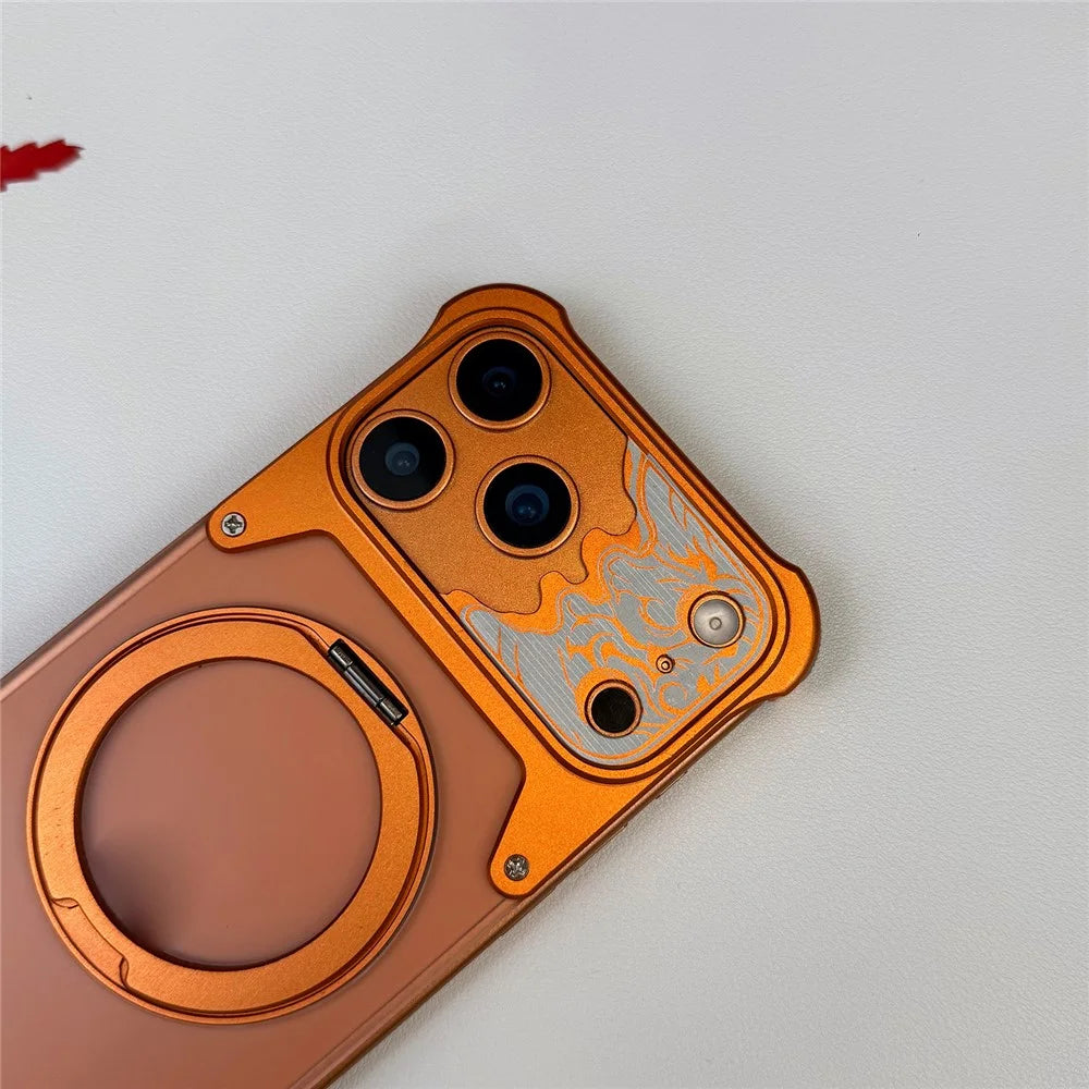 For iPhone 17 Pro Max Frameless Case Magnetic Kickstand Horse Pattern Translucent Matte PC Phone Cover - Orange - 2