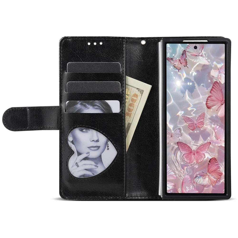 For Samsung Galaxy Z Fold8 Ultra PU + PC Stand Case Glitter Phone Leather Cover Zipper Pocket with Strap - Black - 2