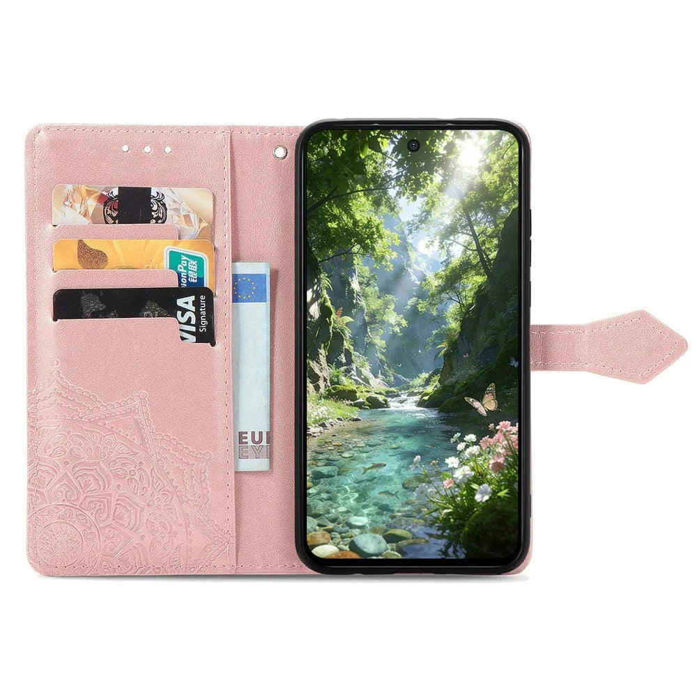 For Sony Xperia 1 VIII Wallet Case Mandala Flower Leather Phone Cover Stand - Rose Gold - 2